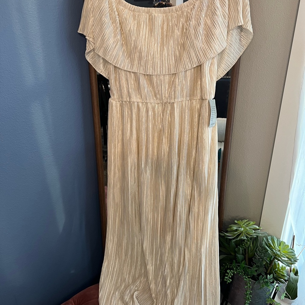 Dress the Population Cream Pleated Maxi Dress